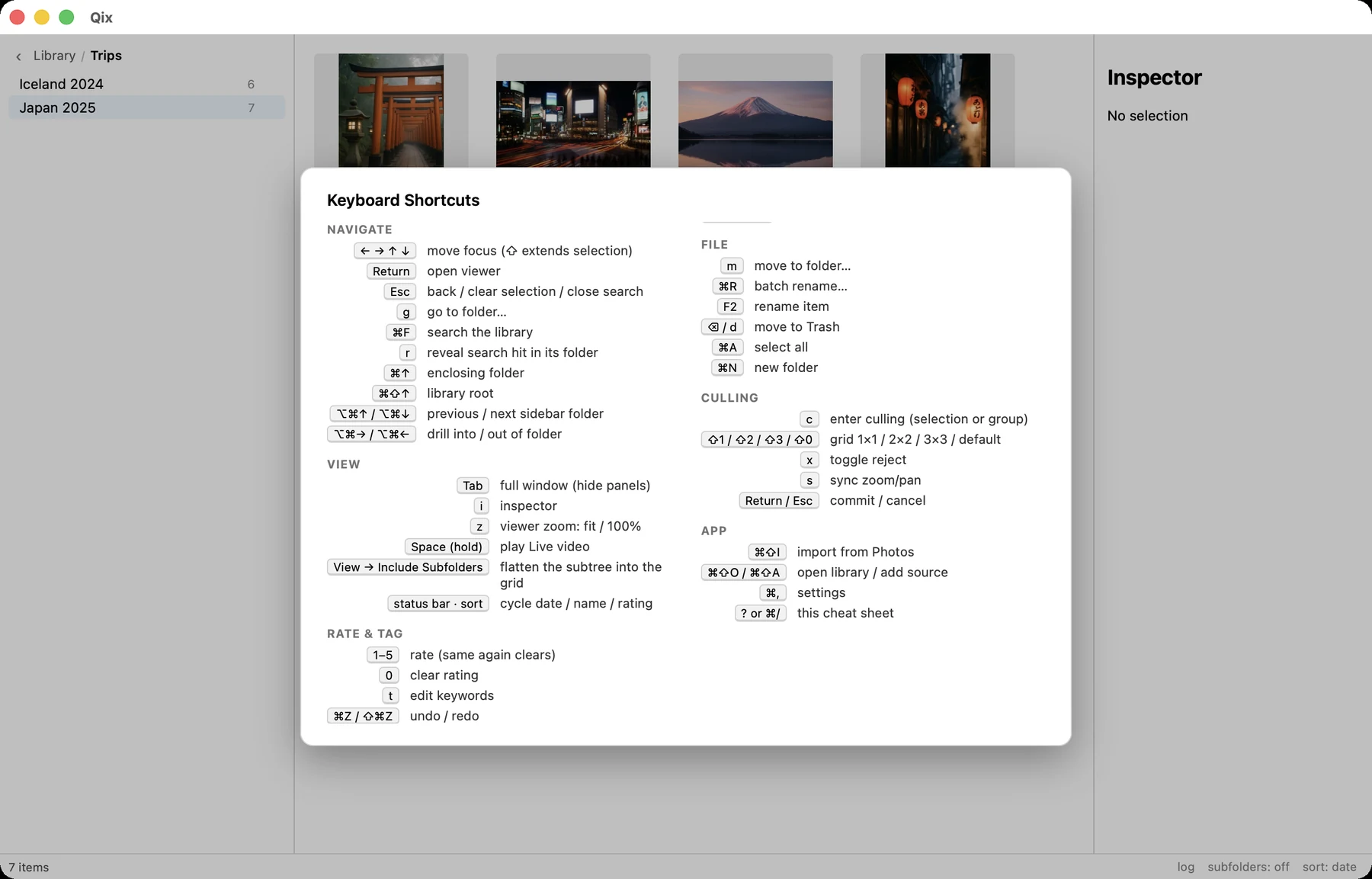 The in-app cheat sheet overlay