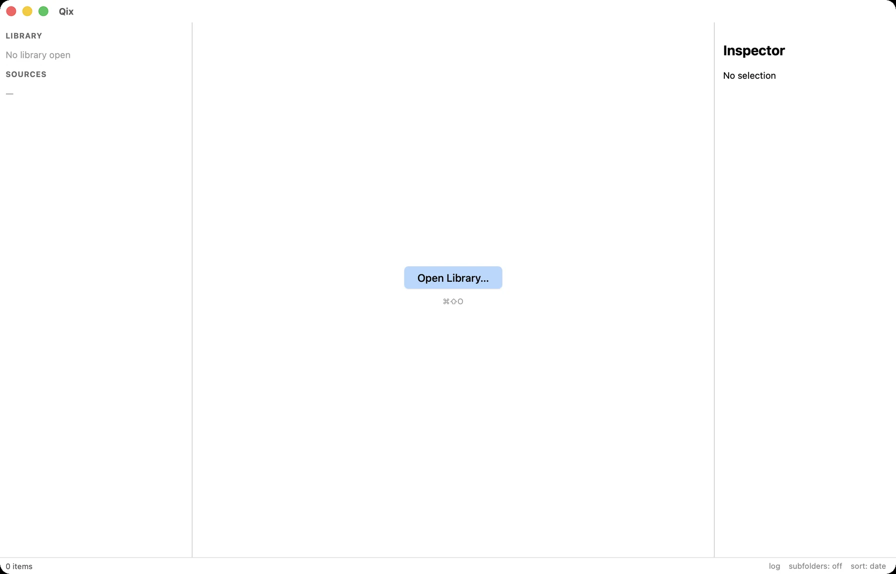 The welcome screen with recent libraries